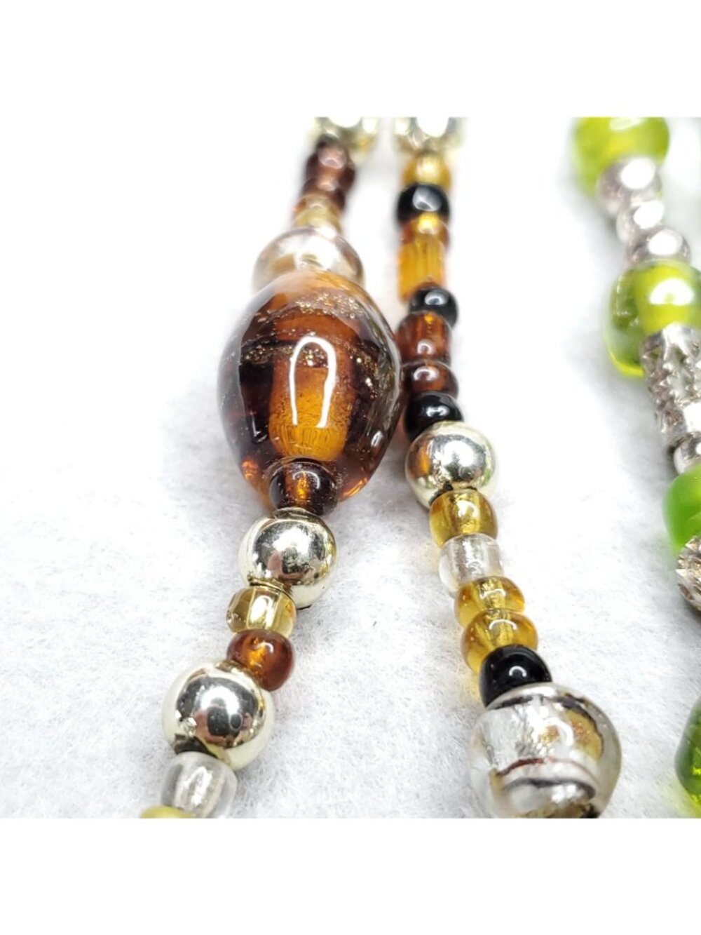 Beaded Lanyard Necklace Badge ID Holder Pink Blue Green Brown Glass Lot Of 4 - Picture 3 of 9
